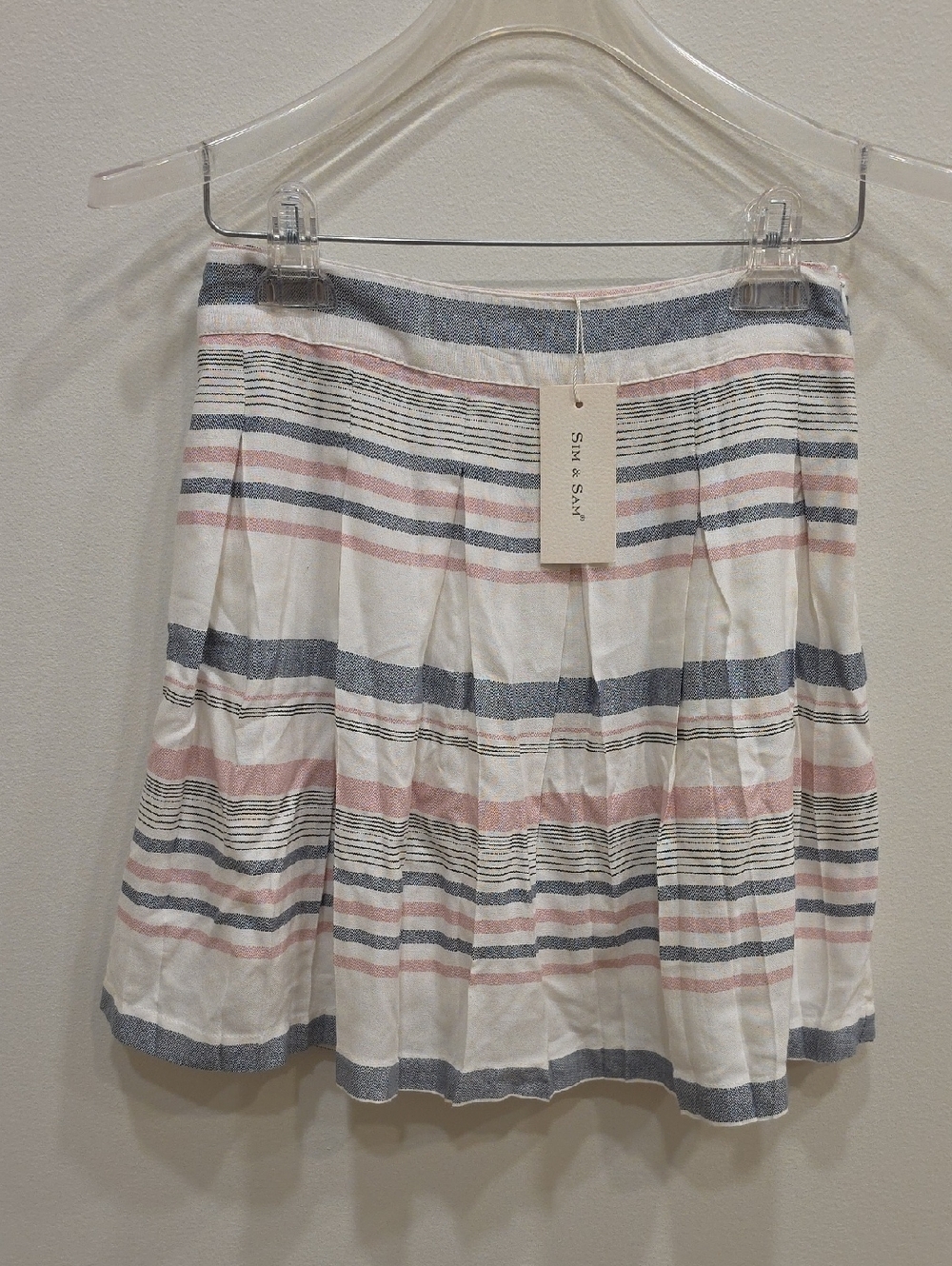Sim & Sam Cream Mini Skirt with Pink & Blue Stripes